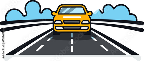 Yellow Car on Road: Transportation, Travel, and Automotive Concept