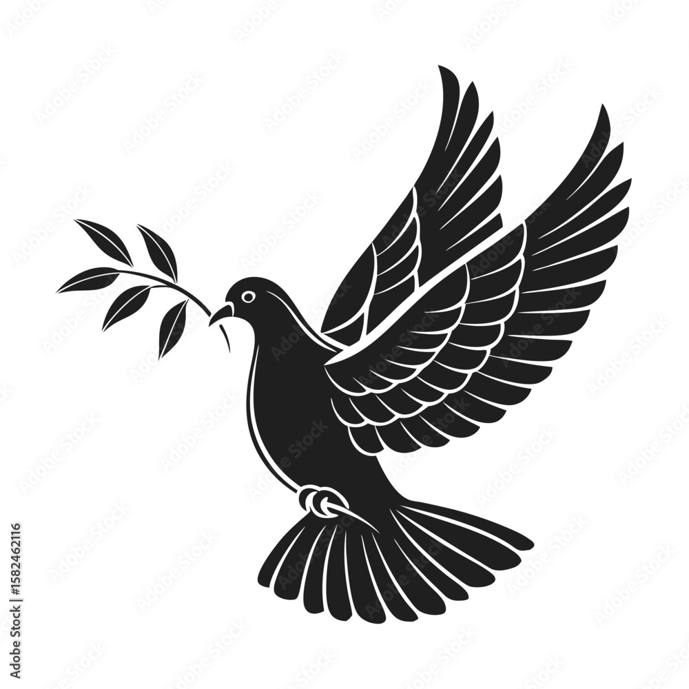 Obraz premium Silhouette of a dove carrying an olive branch in its beak