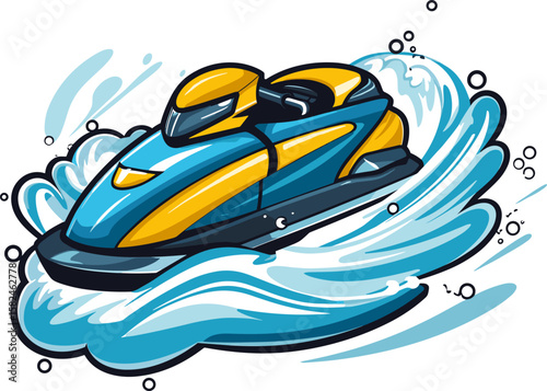 Blue and Yellow Jet Ski on Water Waves for Extreme Sports