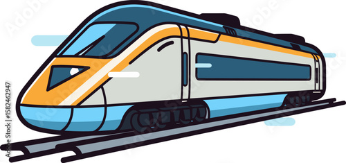 Modern High-Speed Train Illustration on Tracks for Fast Transportation