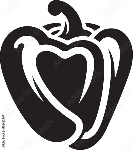 Simple black silhouette of bell pepper