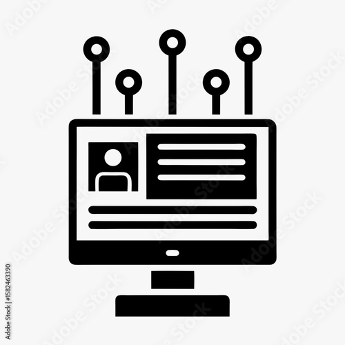 Social Network Profile on Computer Monitor Icon - Digital User Interface