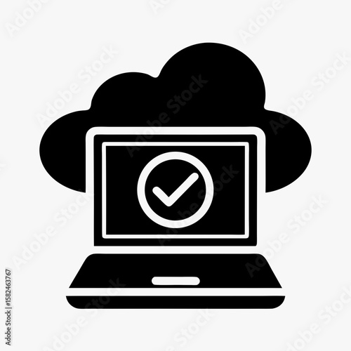  Cloud Computing Laptop with Checkmark Icon - Secure Data Sync