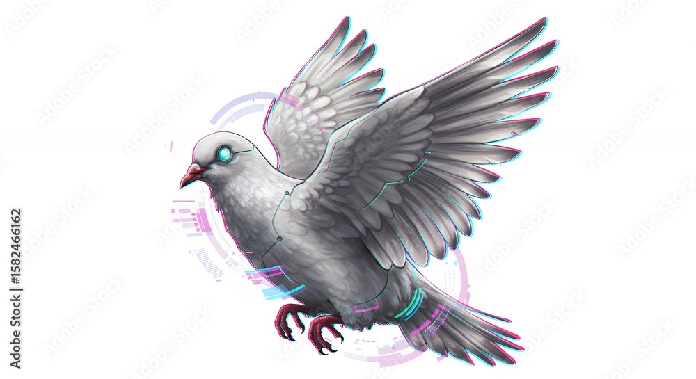 Obraz premium Futuristic white pigeon in flight illustration
