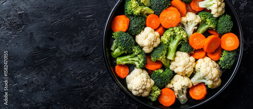 Assorted steamed vegetables: broccoli, cauliflower, and carrots