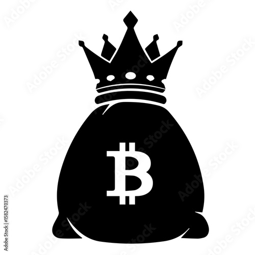 Bitcoin money bag with sharp royal crown icon representing the dominance of cryptocurrency, financial leadership, blockchain wealth, digital sovereignty, and elite crypto power in economy.