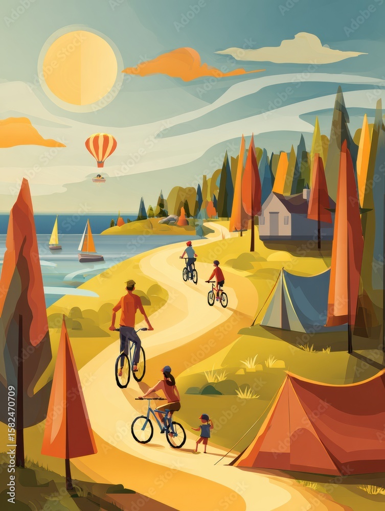 Obraz premium Explore the Best Outdoor Family Activities for Different Age Groups in a Scenic Lakeside Environment