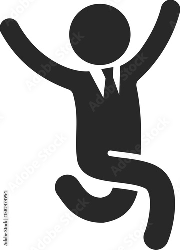Happy jumping businessman icon used in success, celebration, and business achievement clip art.
