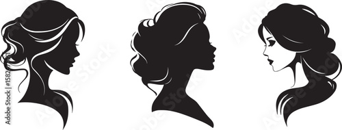 Elegant Female Silhouette Hairstyles Vector Profile Collection.