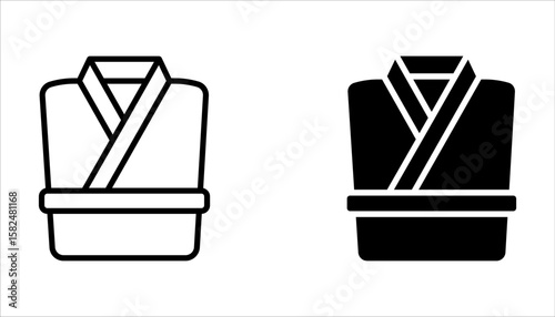 Bathrobe linear icon set. Clean folded clothes. Bathrobe for shower. Spa wear. Textile products on white background
