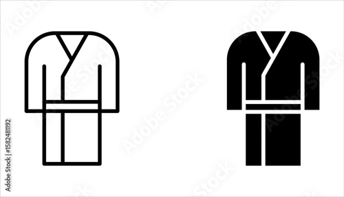 Bathrobe linear icon set. Clean folded clothes. Bathrobe for shower. Spa wear. Textile products on white background
