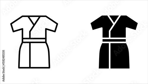 Bathrobe linear icon set. Clean folded clothes. Bathrobe for shower. Spa wear. Textile products on white background