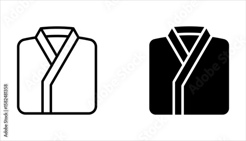 Bathrobe linear icon set. Clean folded clothes. Bathrobe for shower. Spa wear. Textile products on white background