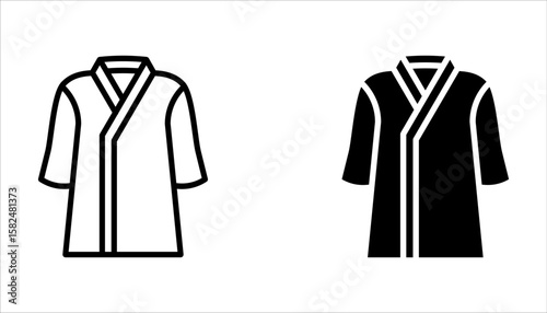 Bathrobe linear icon set. Clean folded clothes. Bathrobe for shower. Spa wear. Textile products on white background