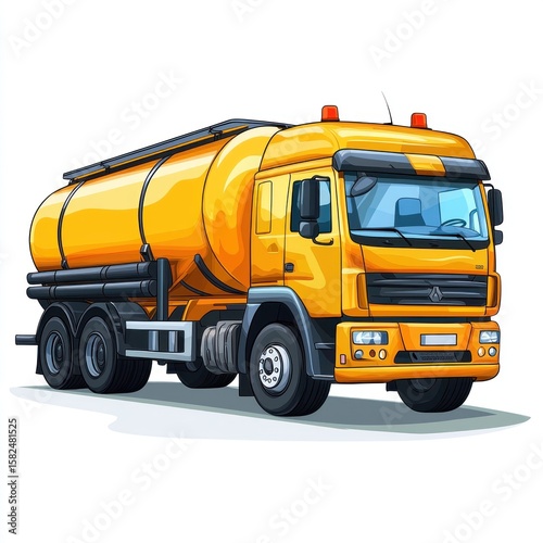 Oil Tanker Truck mockup isolated on white background. Fuel Truck mockup. Industrial Vehicle. Gasoline Tanker Truck. Heavy Oil Transport Truck. Oil Tanker Design Element. Tanker Truck mockup isolated.