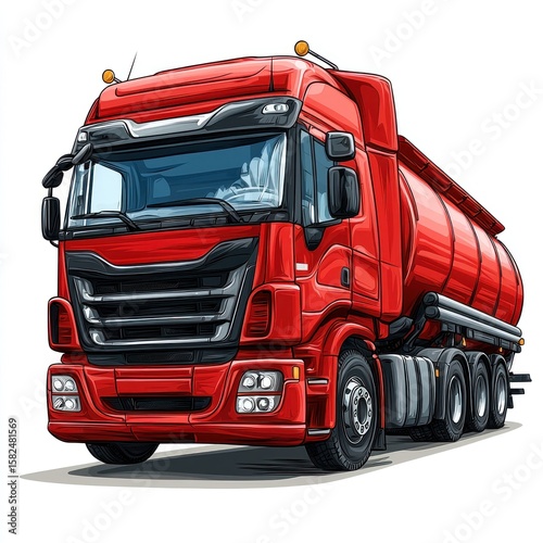 Oil Tanker Truck mockup isolated on white background. Fuel Truck mockup. Industrial Vehicle. Gasoline Tanker Truck. Heavy Oil Transport Truck. Oil Tanker Design Element. Tanker Truck mockup isolated.