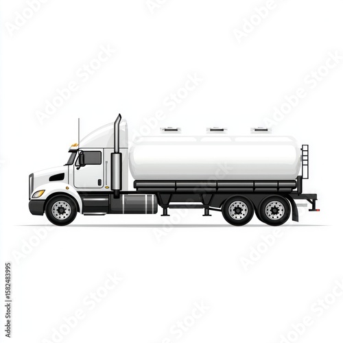 Oil Tanker Truck mockup isolated on white background. Fuel Truck mockup. Industrial Vehicle. Gasoline Tanker Truck. Heavy Oil Transport Truck. Oil Tanker Design Element. Tanker Truck mockup isolated.