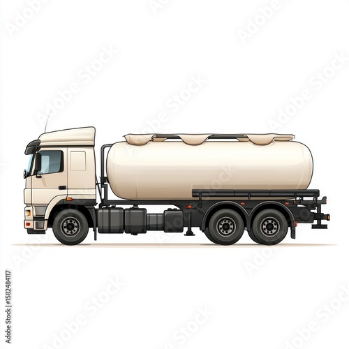 Oil Tanker Truck mockup isolated on white background. Fuel Truck mockup. Industrial Vehicle. Gasoline Tanker Truck. Heavy Oil Transport Truck. Oil Tanker Design Element. Tanker Truck mockup isolated.