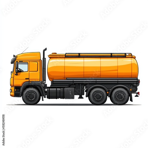 Oil Tanker Truck mockup isolated on white background. Fuel Truck mockup. Industrial Vehicle. Gasoline Tanker Truck. Heavy Oil Transport Truck. Oil Tanker Design Element. Tanker Truck mockup isolated.