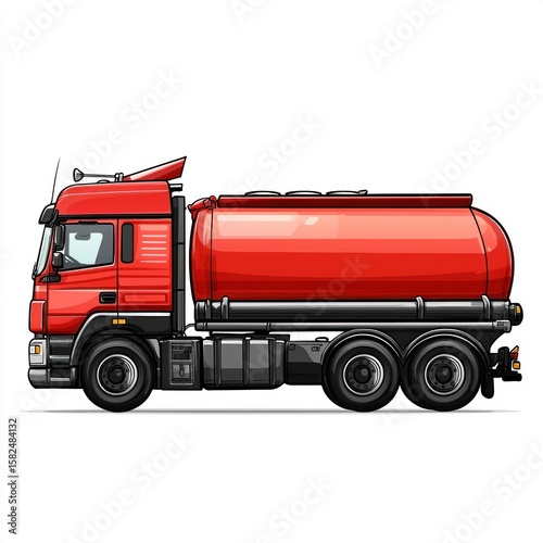 Oil Tanker Truck mockup isolated on white background. Fuel Truck mockup. Industrial Vehicle. Gasoline Tanker Truck. Heavy Oil Transport Truck. Oil Tanker Design Element. Tanker Truck mockup isolated.