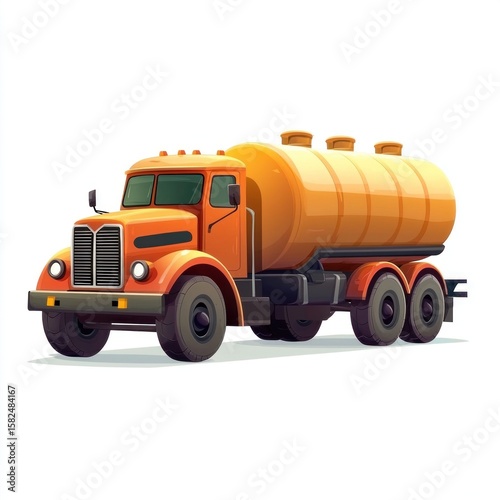 Oil Tanker Truck mockup isolated on white background. Fuel Truck mockup. Industrial Vehicle. Gasoline Tanker Truck. Heavy Oil Transport Truck. Oil Tanker Design Element. Tanker Truck mockup isolated.