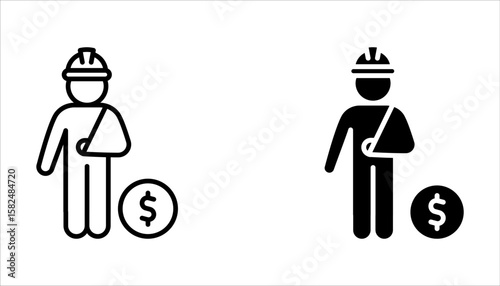 Worker compensation icon set. Supplemental insurance on white background