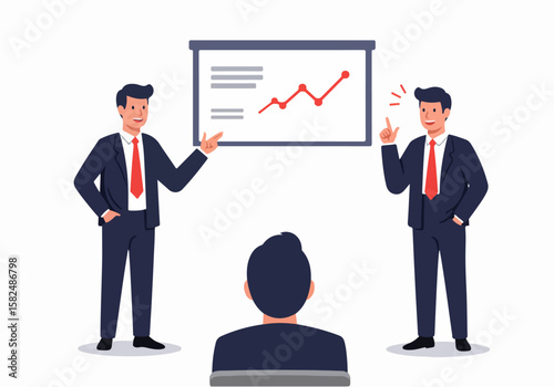 Businessmen giving presentation explaining growth graph during meeting