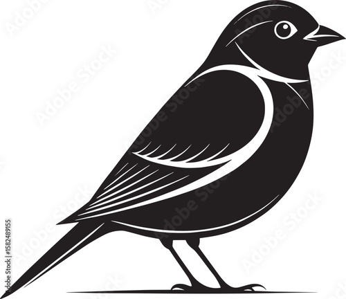 Stylized black bird perched on a white background graphic