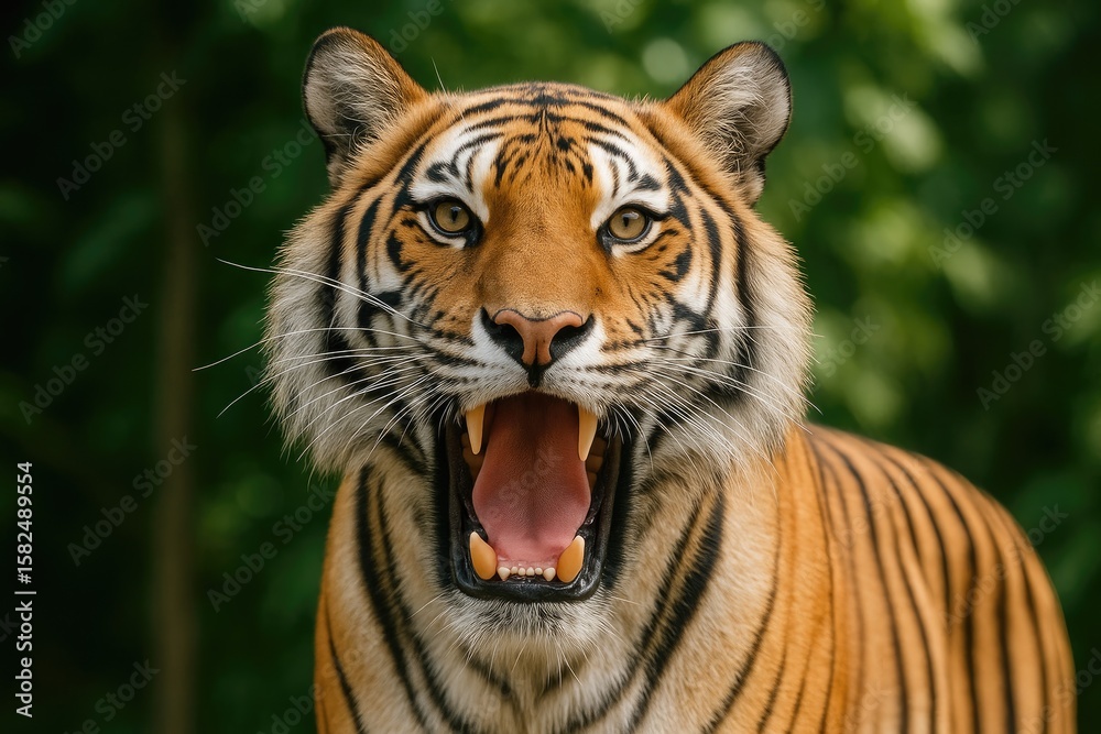 Fototapeta premium Lions Roaring with Mouth Open in the Wild