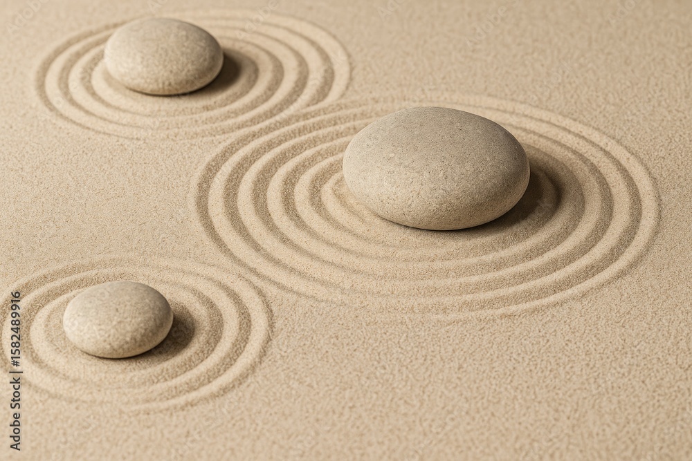 Obraz premium Close-up of Zen garden stones arranged on patterned sand