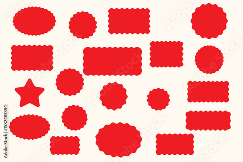 Wavy circular, oval and rectangular shape elements set vector illustration. Scallop squiggly borders frame collection.