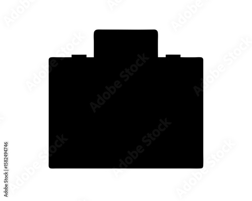 Silhouette of a black briefcase with top handle isolated on white background