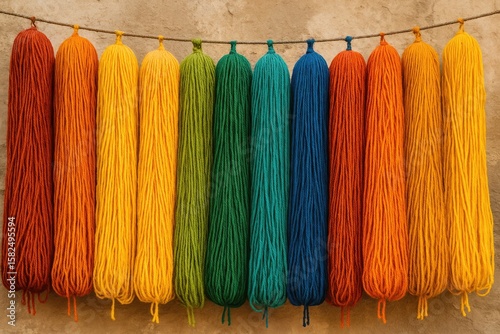 Dyed wool drying outdoors