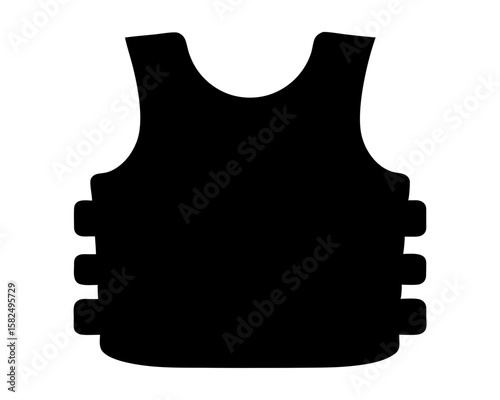 Black vector silhouette of a bulletproof vest or flak jacket, safety apparel