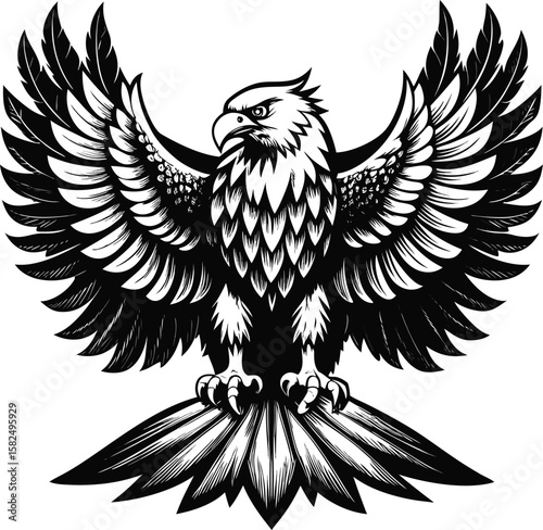Flying majestic eagle tattoo design with outstretched wings, a powerful symbol of freedom and nature