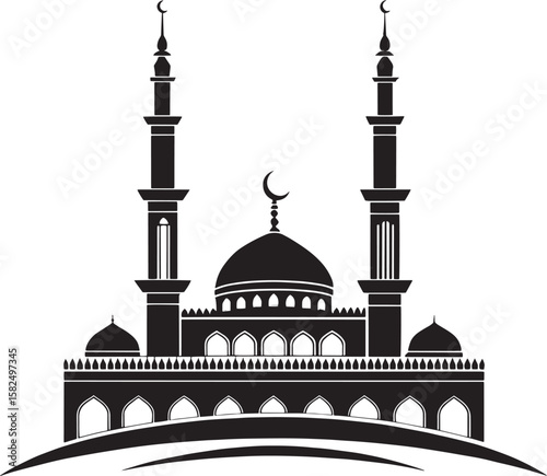 Islamic mosque with minarets and dome architecture