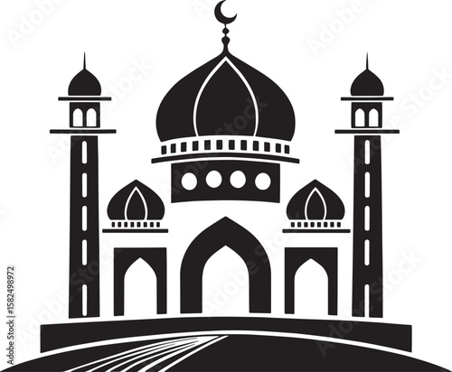 Islamic mosque with crescent moon and minarets architecture