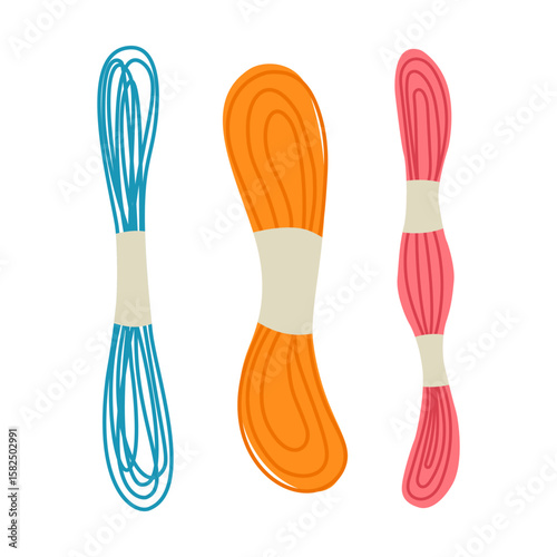 Set of skeins of yarn for knitting. Threads for sewing. Vector illustrations.