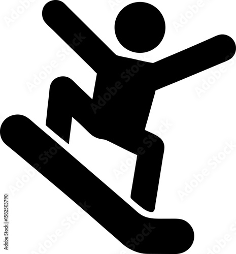 Simple Black Silhouette Icon of a Snowboarder Performing a Jump in Mid Air