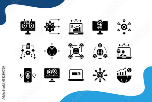 Digital Economy banner web icon set vector illustration. concept with Platform, Technologies, Ecommerce, Blockchain, Internet, Innovation.