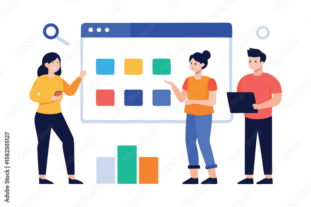 Fototapeta premium Team collaborating on a business strategy with data visualization