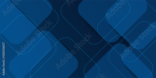 Modern dark blue abstract background with overlapping rounded shapes and subtle shadows