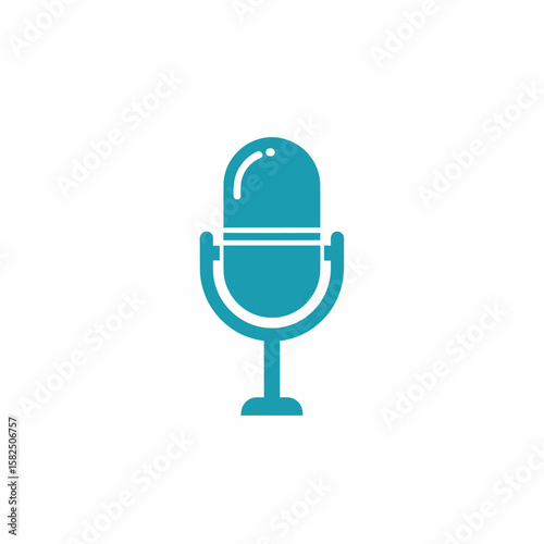 Teal retro microphone icon, broadcasting, communication, audio, vintage style.