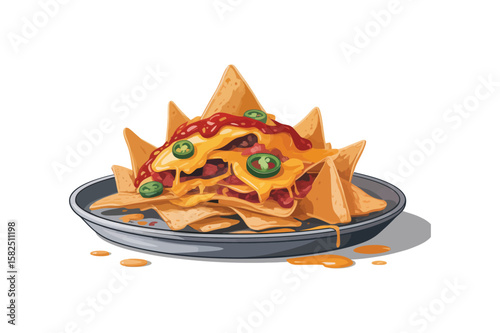 Savory Nachos Fiesta A delicious pile of crispy tortilla chips with cheese and jalapeños.
