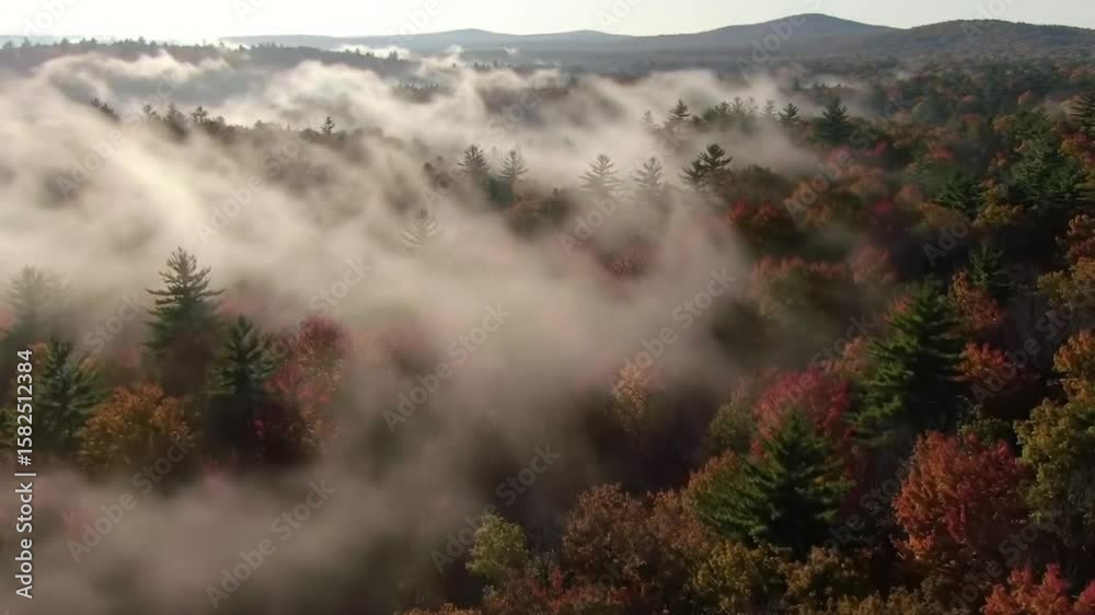 Aerial Fog Over Autumn Forest – Cinematic Drone Morning Scene