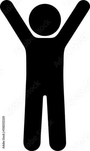 Stick figure with arms raised in celebration success or victory on a white background