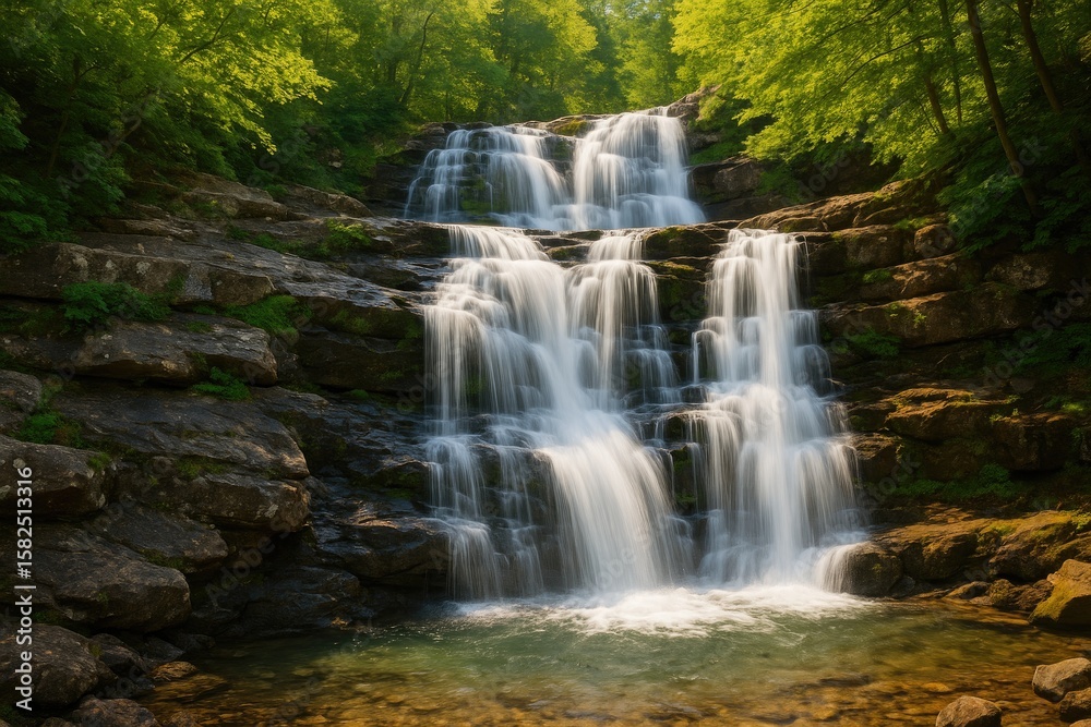Fototapeta premium Flowing cascades over rocky formations