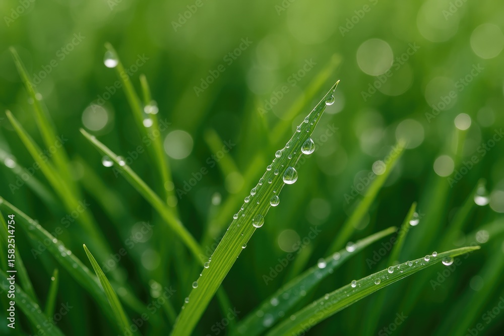 Naklejka premium Rain-soaked grass with lingering water droplets