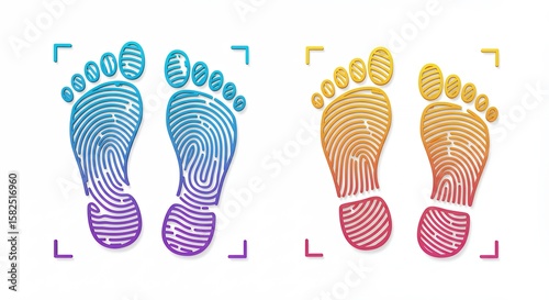 Colorful footprints with fingerprint patterns