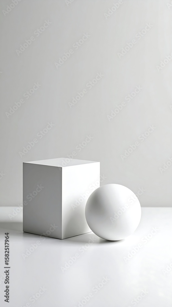 Fototapeta premium White cube and sphere on plain background